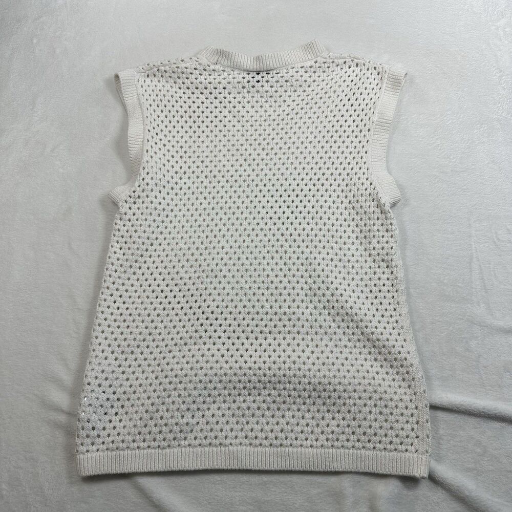 H&M White Open Knit Sweater Vest Womens Small Sleeveless Crew Neck Crochet